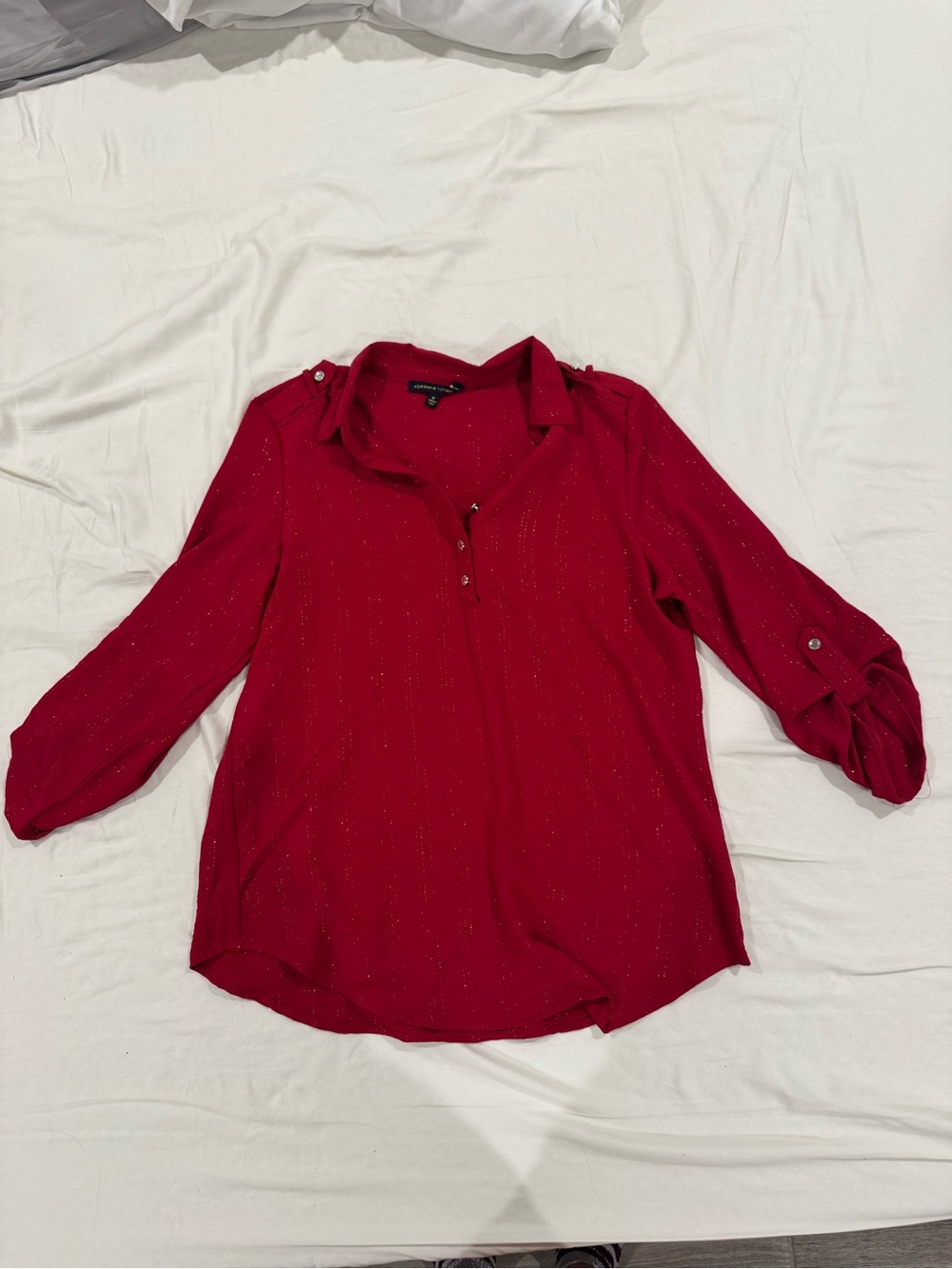 Adrienne Vittadini Deep Red Button-Detail Blouse with Metallic Thread